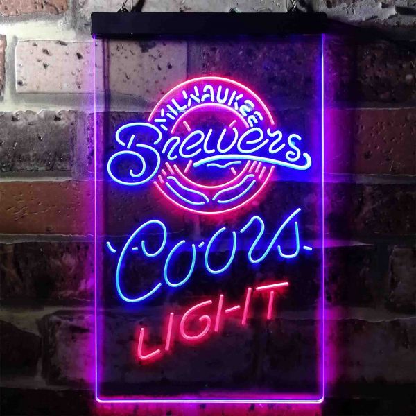 Milwaukee Brewers Coors Light Dual LED Neon Light Sign